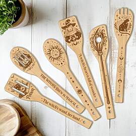 CUTHOLLOW 6Pcs Hexen und Magie Kochlöffel Holz
