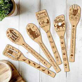 CUTHOLLOW 6Pcs Katzen und Blume Kochlöffel Holz