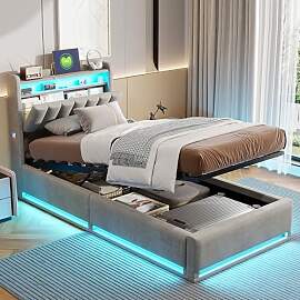 CXHLXYR Einzelbett mit Stauraum 90x200,Polsterbett 