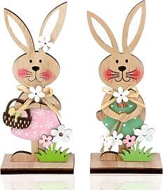CYIOU 2 Stück Osterhase Holz Deko Osterhasen Aus