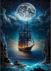DAERLE 5D Diamant Painting Bilder Schiff Mond,