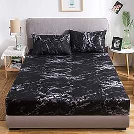 Damier Marmor Spannbettlaken 90x200cm Schwarz