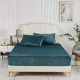 Damier Plüsch Spannbettlaken 140x200x30cm Petrol