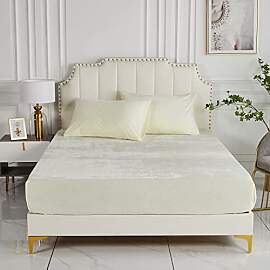 Damier Plüsch Spannbettlaken 90x200x30cm Beige