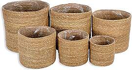 DARO DEKO Seegras Korb rund Natur 6er Set mit