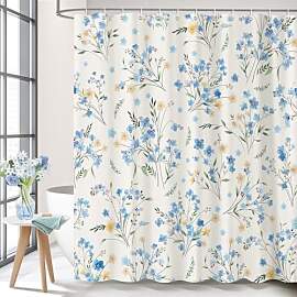 Dazzlewall Duschvorhang Blau Blume für Badzimmer, 