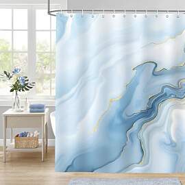 Dazzlewall Duschvorhang Blau Marmor 180x180cm,