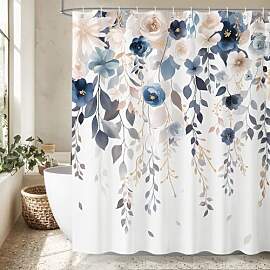 Dazzlewall Duschvorhang Blau Pink Blumen 180 x 180 