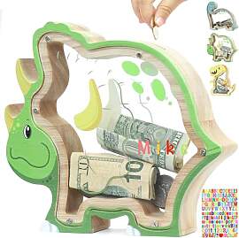 DBPBToU Spardose Kinder aus Holz Spardose Dino,