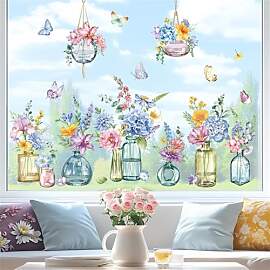 decalmile Fensteraufkleber Frühling Garten Blumen 