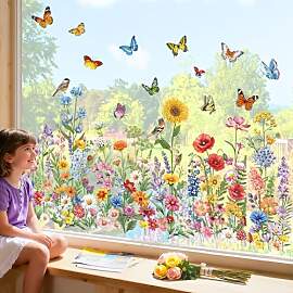 decalmile Fensterbilder Blumen Frühling Sommer