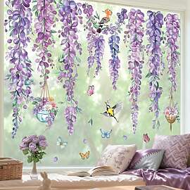 decalmile Fensterbilder Blumen Rebe Lila