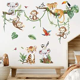decalmile Wandtattoo Dschungel Tiere Baum Zweig
