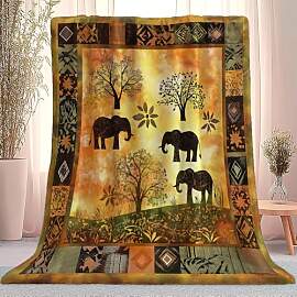 Decke Afrika Elefant Geometrie Braun Orange 130 X