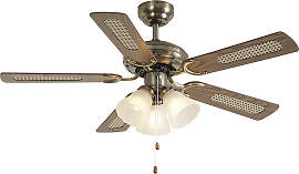 Deckenventilator aus Messing mit Holzprint und