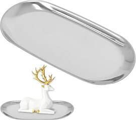 DecorDwell 18x8.5cm Ovales Tablett Silber,