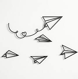 DEKADRON Metall-Wanddeko, Papierflieger, 5-teilig, 