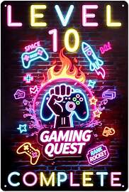 Deko 10 Geburtstag Junge, Blechschild Gaming Deko, 