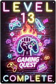 Deko 13 Geburtstag Junge, Blechschild Gaming Deko, 