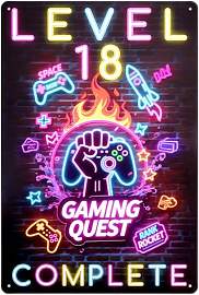 Deko 18 Geburtstag Junge, Blechschild Gaming Deko, 