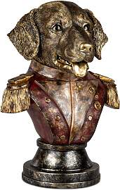 Deko Büste Hund im Frack H. 35cm rot gold