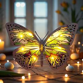 Deko Frühling Holz Schmetterling mit Beleuchtung, 