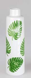 Deko Vase LEAVES weiß mit grünem Blattmotiv H.