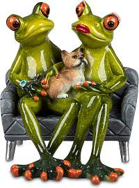 Dekofigur Froschpaar auf Sofa mit Hund H. 15cm
