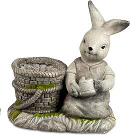 Dekofigur Hase mit Gießkanne und Pflanzkübel H.