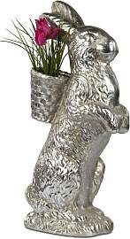 Dekofigur Hase mit Korb Antikoptik H. 53cm silber