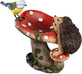 Dekofigur Igel mit Pilz und Blaumeise HERBSTFARBEN 