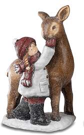 Dekofigur Winterkind Mädchen mit Reh 45cm Formano 