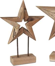 Dekoobjekt Stern TEAK auf Fuß H. 41cm naturbraun