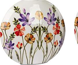 Dekovase SOMMERGARTEN flach rund H. 25cm weiß