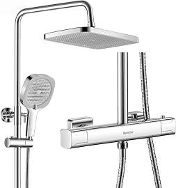 DelnVior Duschsystem mit Thermostat Edelstahl