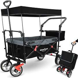 deluxe4home® Bollerwagen mit Dach Faltbar Schwarz 