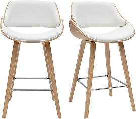 Design-Barhocker in Weiß und hellem Holz H70 cm