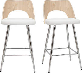 Design-Barhocker in Weiß und Holz H66,5 cm (2er