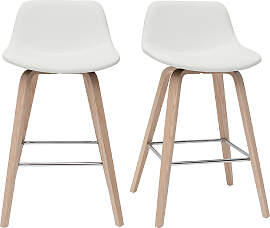 Design-Barhocker weiß mit hellem Holz H 65 cm