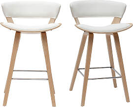 Design-Barhocker weiß mit hellem Holz H 65 cm