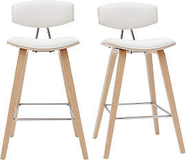 Design-Barhocker weiß mit hellem Holz H 69 cm