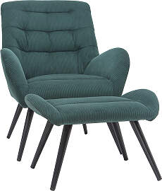 Design-Sessel und Fußstütze aus grünem Stoff ZOE