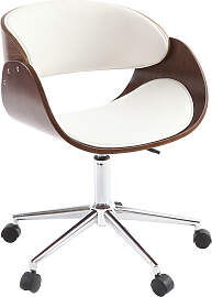Design-Stuhl auf Rollen Weiß und Nussbaum BENT