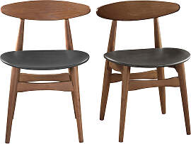 Design-Stuhl aus Nussbaum und schwarzem PU 2er-Set 