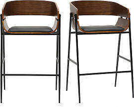 Designer Barhocker aus dunklem Holz und schwarzem
