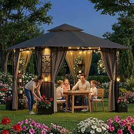 Devoko Garten Pavillon mit 4 Pflanzkübeln