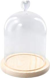 Dewocke Glasglocke mit Holzboden, 15cm Hohe