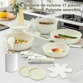 DFITO 17-teiliges Beige Antihaft-Kochgeschirr-Set