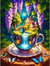 Diamond Painting Blumen, 5D Wasserfall Landschaft