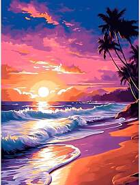 Diamond Painting Strand, 5D Sonnenuntergang